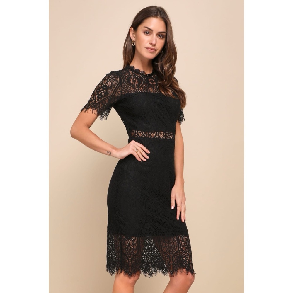 NWT Lulus Remarkable Black Sheer Lace Short Sleeve Mini Dress Size XS